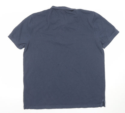 AllSaints Men Blue XXL Cotton Short Sleeve Polo Shirt