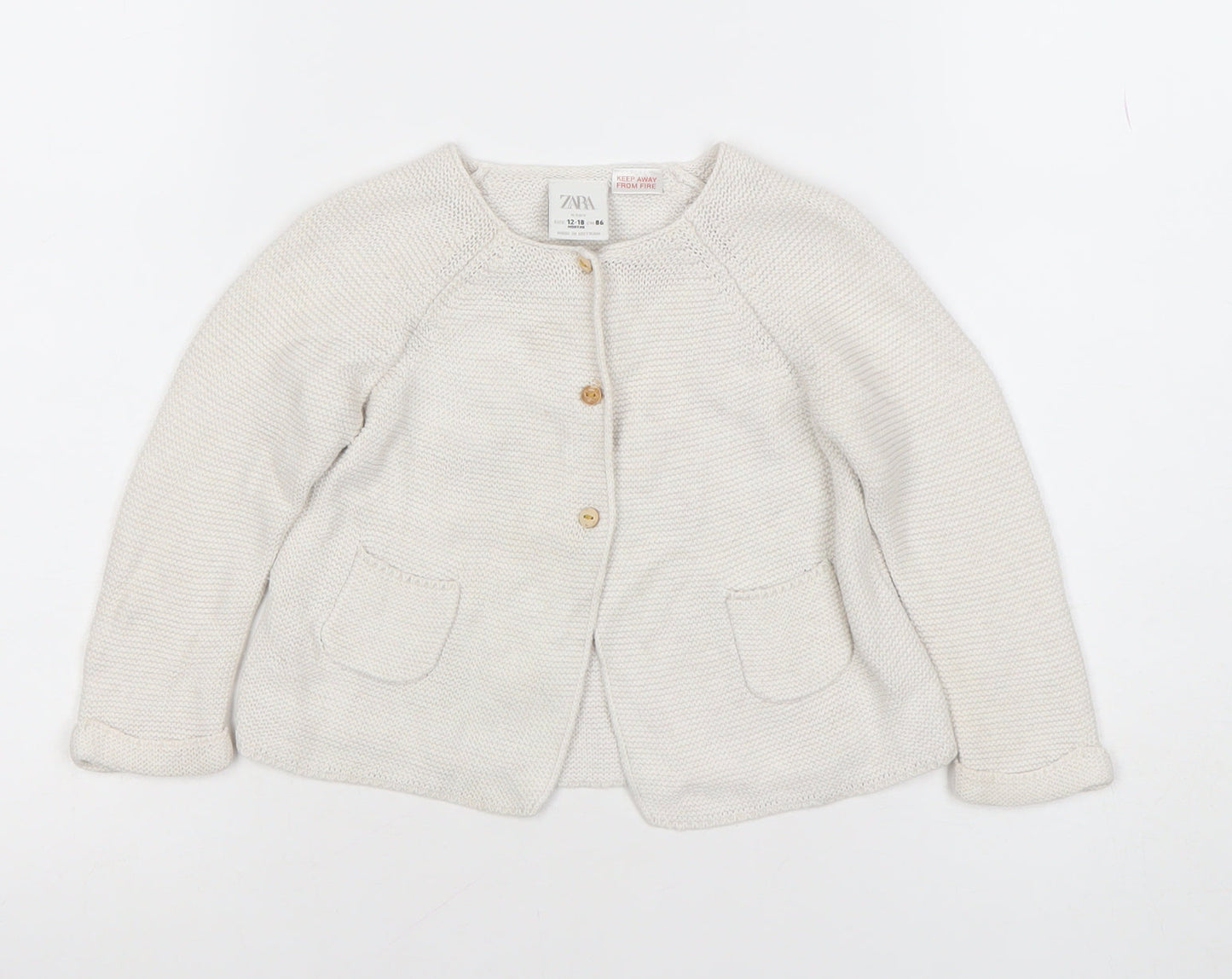 ZARA Unisex Baby Ivory Knit Cotton Cardigan 12-18 Months Button Front