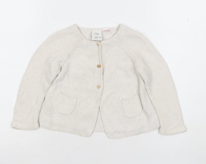 ZARA Unisex Baby Ivory Knit Cotton Cardigan 12-18 Months Button Front