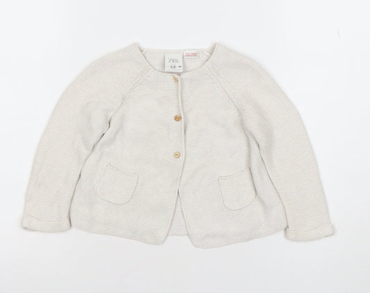 ZARA Unisex Baby Ivory Knit Cotton Cardigan 12-18 Months Button Front