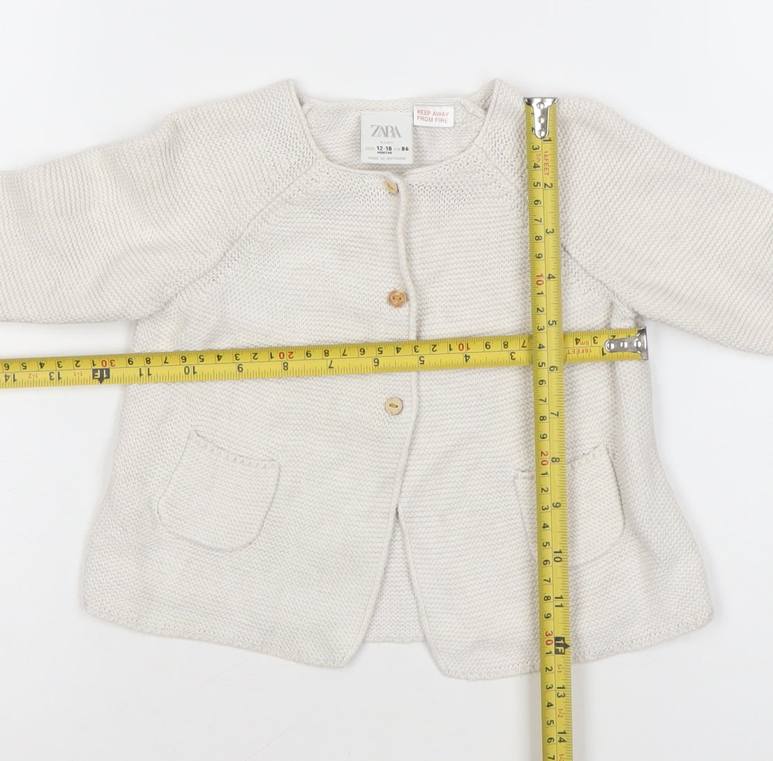 ZARA Unisex Baby Ivory Knit Cotton Cardigan 12-18 Months Button Front
