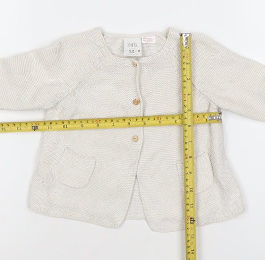 ZARA Unisex Baby Ivory Knit Cotton Cardigan 12-18 Months Button Front