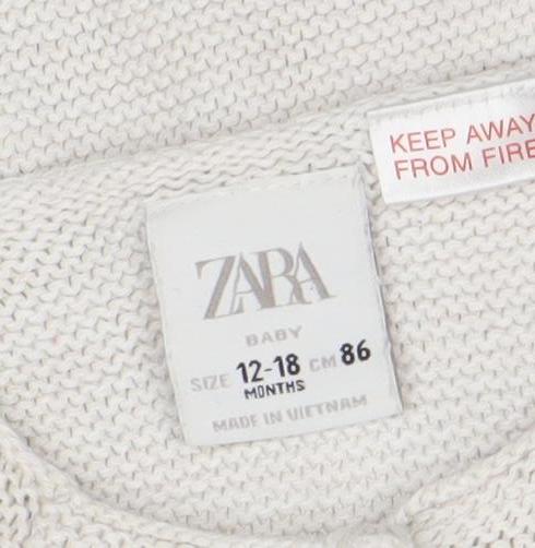 ZARA Unisex Baby Ivory Knit Cotton Cardigan 12-18 Months Button Front