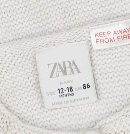 ZARA Unisex Baby Ivory Knit Cotton Cardigan 12-18 Months Button Front