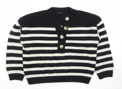 George Women’s Black & White Striped Henley Knit Jumper Size L