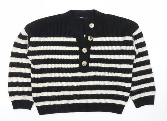 George Women’s Black & White Striped Henley Knit Jumper Size L