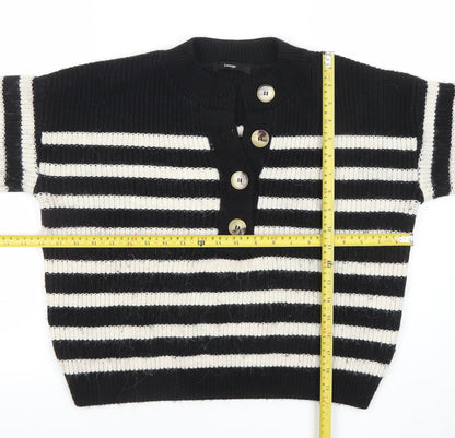 George Women’s Black & White Striped Henley Knit Jumper Size L