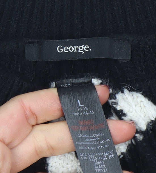 George Women’s Black & White Striped Henley Knit Jumper Size L