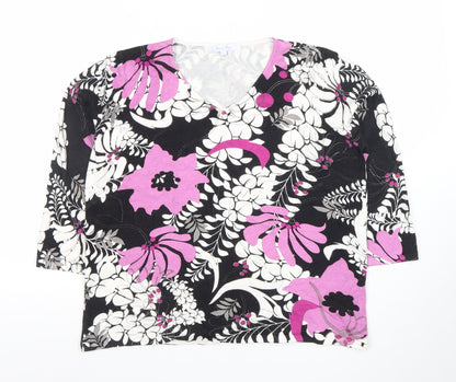 Penny Plain Women's Multicoloured Floral 3/4 Sleeve V-Neck Top Size L