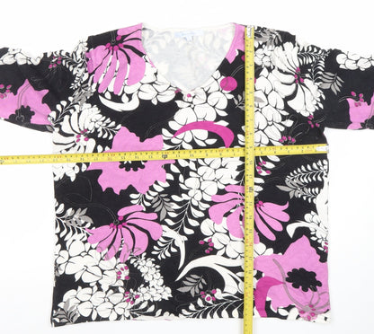Penny Plain Women's Multicoloured Floral 3/4 Sleeve V-Neck Top Size L
