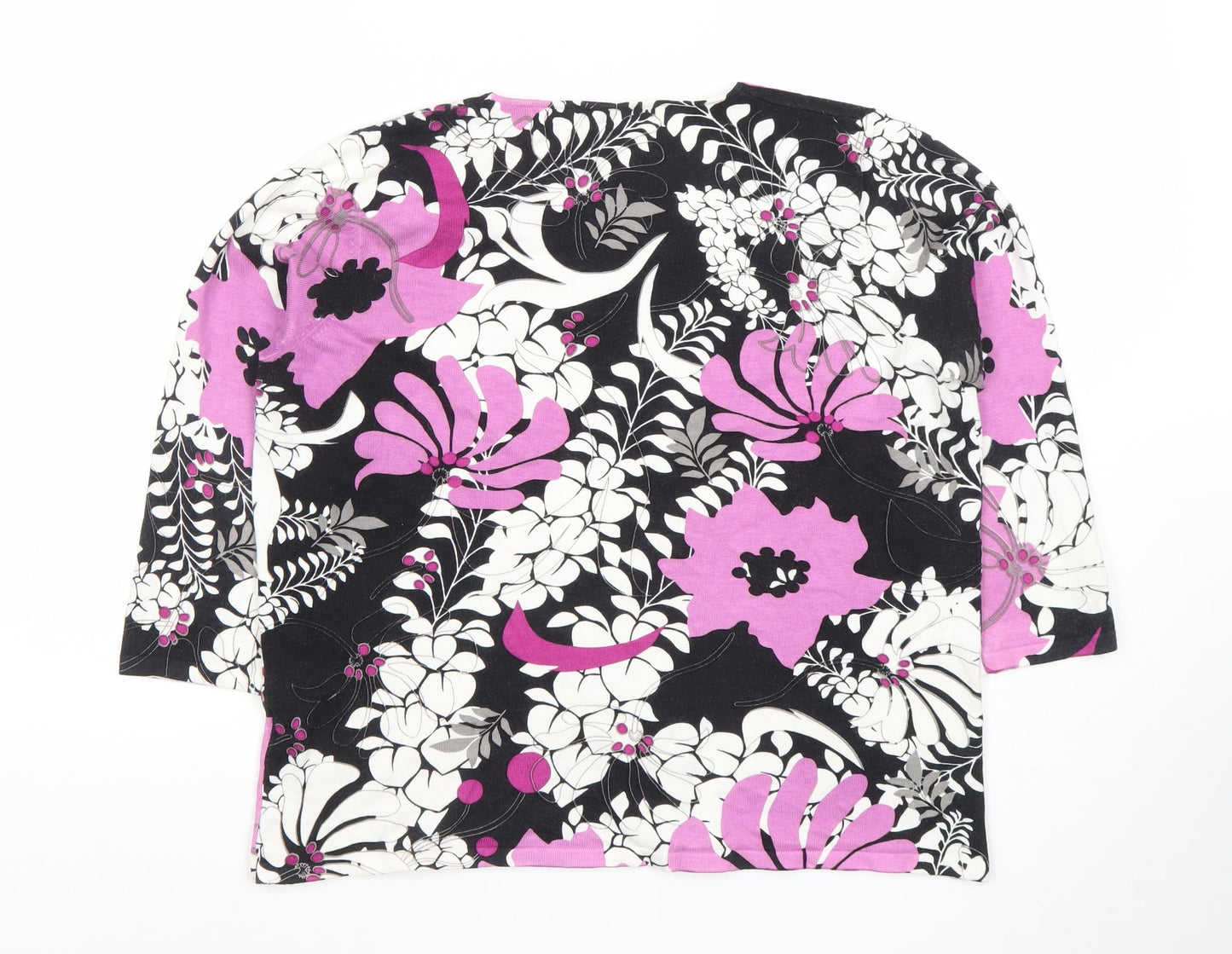 Penny Plain Women's Multicoloured Floral 3/4 Sleeve V-Neck Top Size L