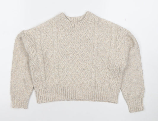 Primark Girls Beige Cable Knit Pullover Jumper 7-8 Years Crew Neck Winter