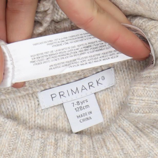 Girls UK Size 7-8 Years Primark Beige Pullover Jumper