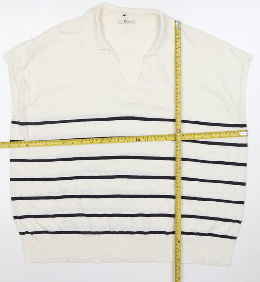 TU Women’s White Striped Collared Sleeveless Knit Top Size 20