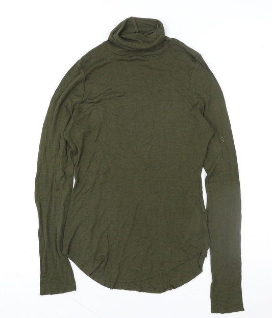 French Connection Women's Green Roll Neck Wool Blend Long Sleeve Top XS