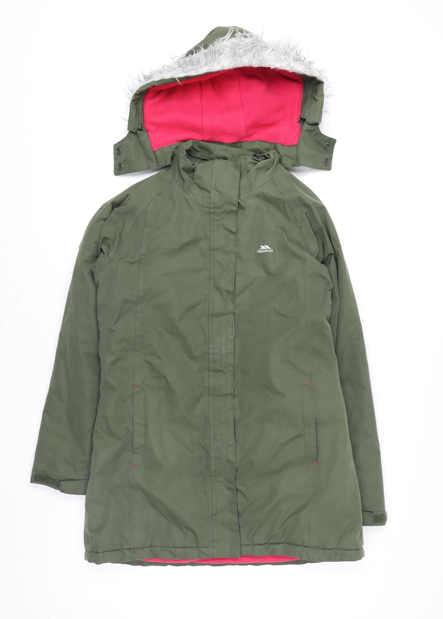 Trespass Girls Green Hooded Waterproof Parka Coat 11 Years Fleece Lined