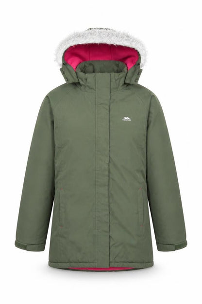 Trespass Girls Green Hooded Waterproof Parka Coat 11 Years Fleece Lined