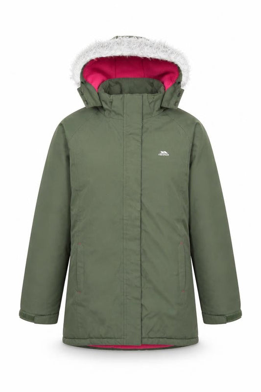 Trespass Girls Green Hooded Waterproof Parka Coat 11 Years Fleece Lined