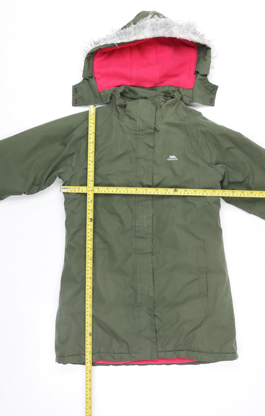 Trespass Girls Green Hooded Waterproof Parka Coat 11 Years Fleece Lined