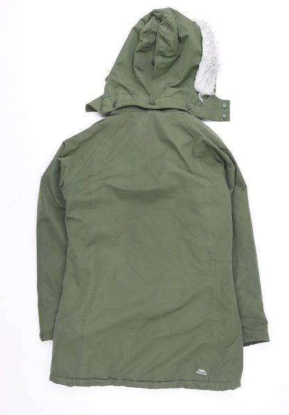 Trespass Girls Green Hooded Waterproof Parka Coat 11 Years Fleece Lined