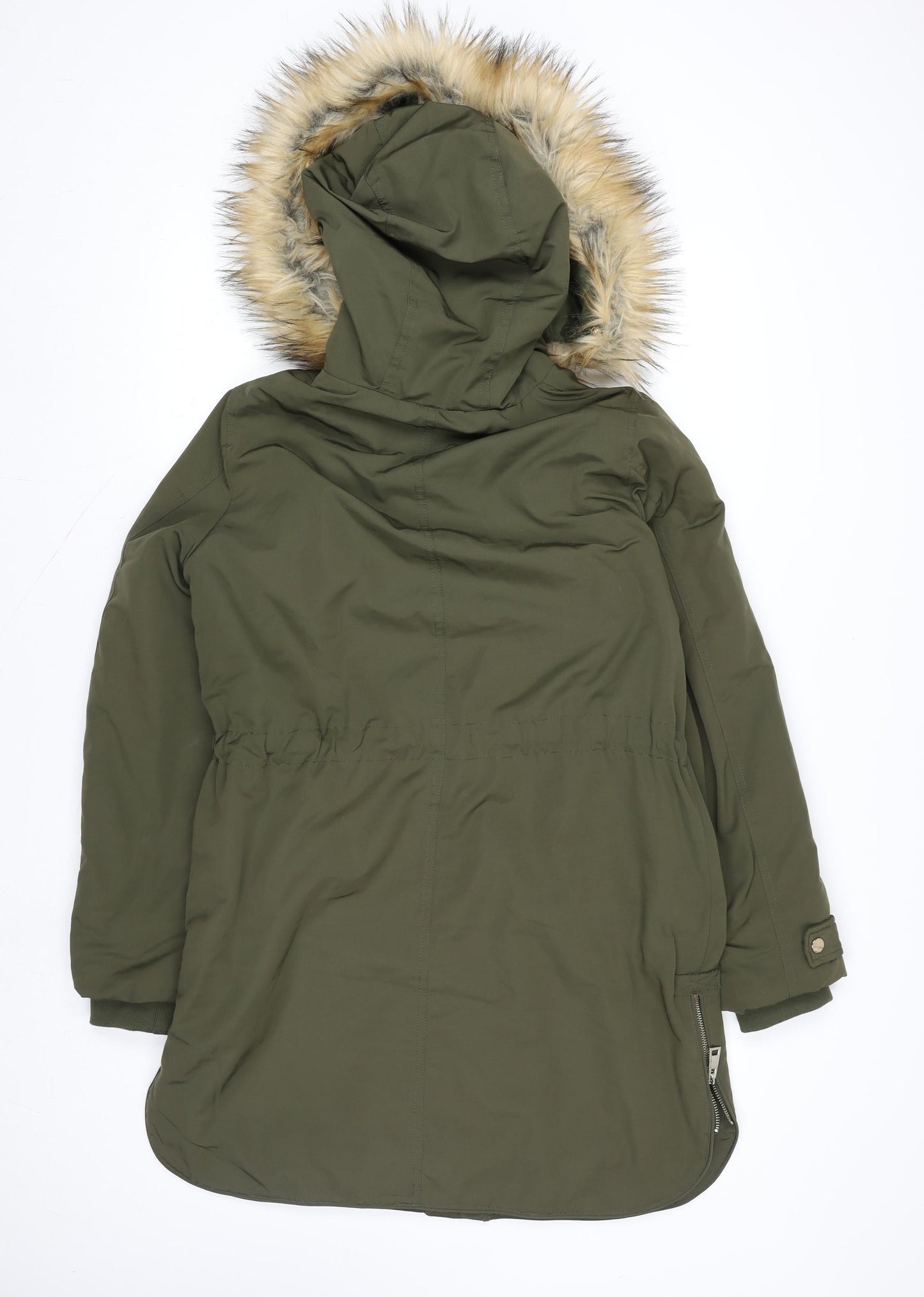 Miss Selfridge Women’s Green Faux Fur Hooded Parka Coat Size 10
