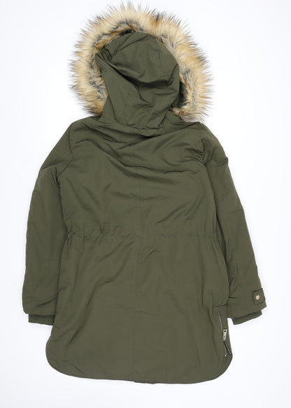 Miss Selfridge Women’s Green Faux Fur Hooded Parka Coat Size 10