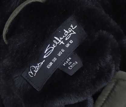 Miss Selfridge Women’s Green Faux Fur Hooded Parka Coat Size 10