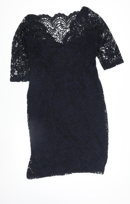 Next Women Black Lace Bodycon Knee Length Dress Size 14