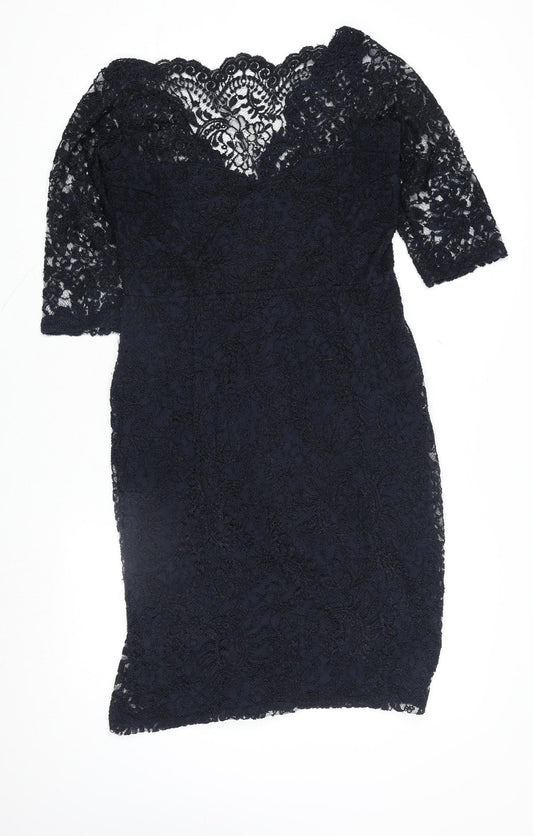Next Women Black Lace Bodycon Knee Length Dress Size 14
