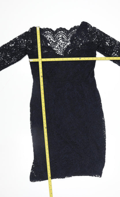 Next Women Black Lace Bodycon Knee Length Dress Size 14