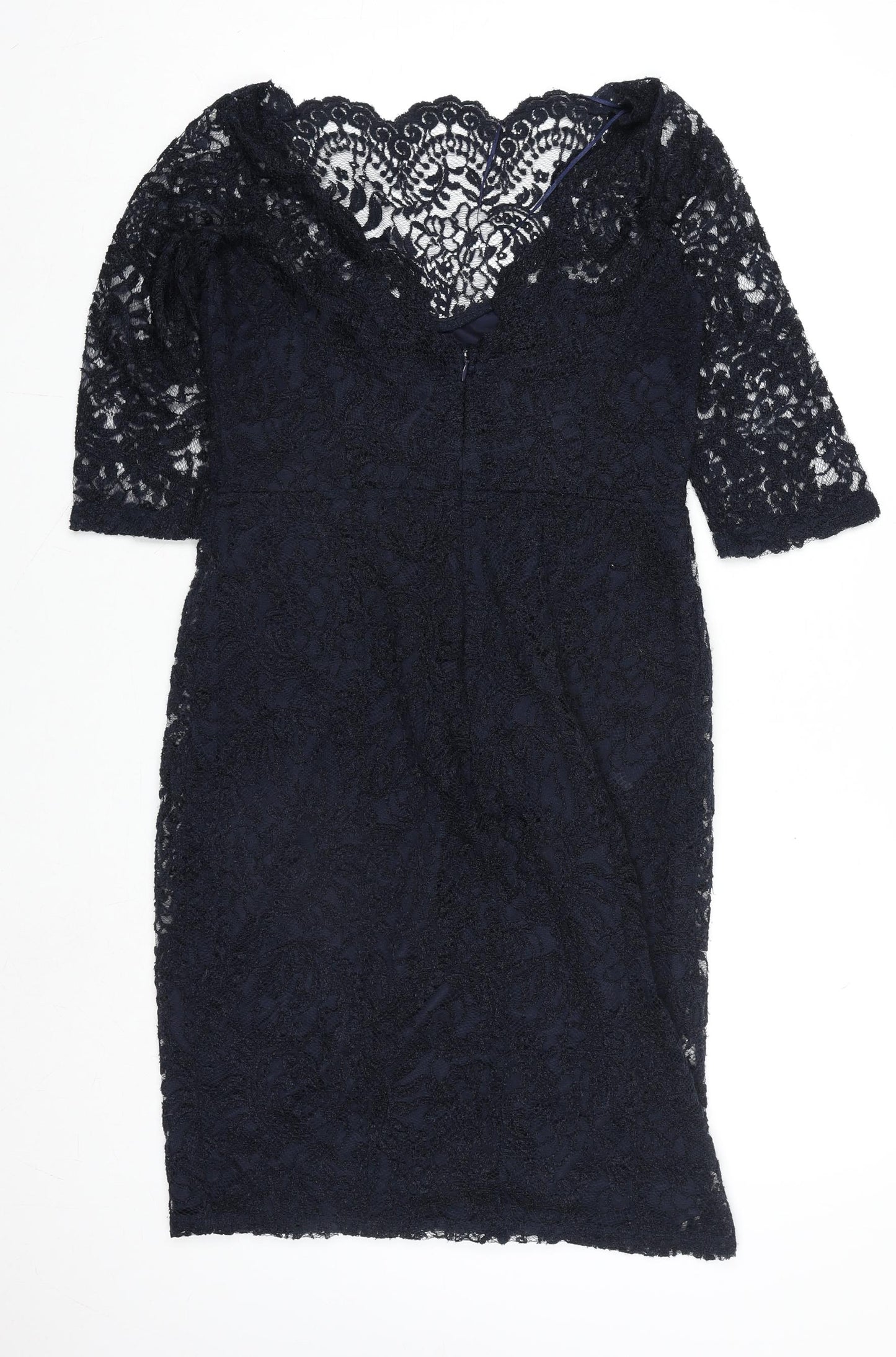 Next Women Black Lace Bodycon Knee Length Dress Size 14