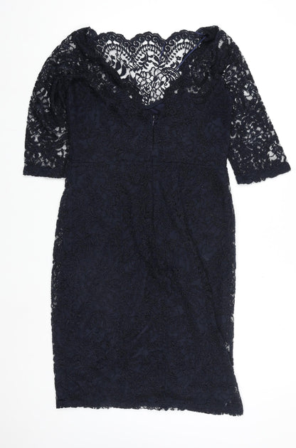 Next Women Black Lace Bodycon Knee Length Dress Size 14