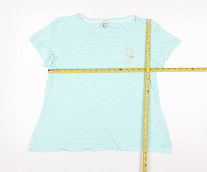 Joules Women's Blue Striped Crew Neck Embroidered Seahorse Cotton T-Shirt UK 12