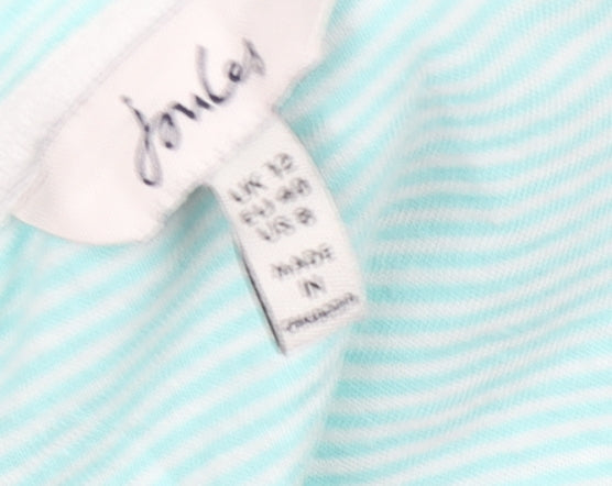 Joules Women's Blue Striped Crew Neck Embroidered Seahorse Cotton T-Shirt UK 12