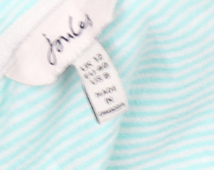 Joules Women's Blue Striped Crew Neck Embroidered Seahorse Cotton T-Shirt UK 12