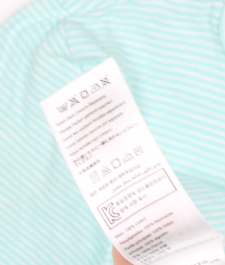 Joules Women's Blue Striped Crew Neck Embroidered Seahorse Cotton T-Shirt UK 12