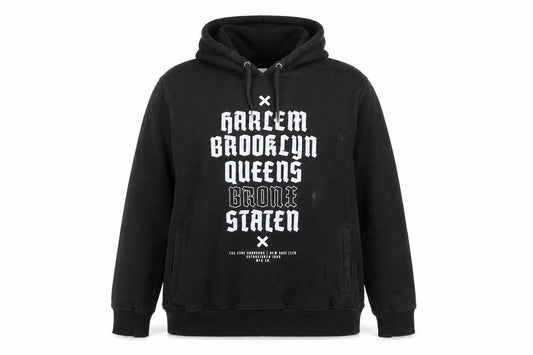 Front view of Cedarwood State Black XL Hoodie Harlem Brooklyn Print unisex