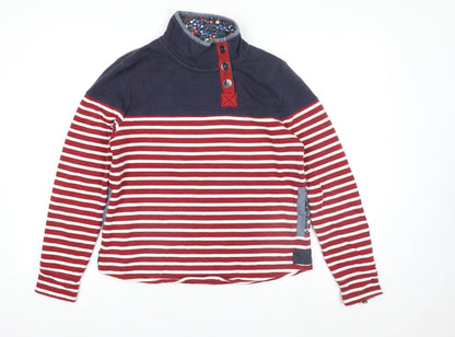 Tu Women Red Navy Striped Henley Sweatshirt Size 12 Cotton Blend