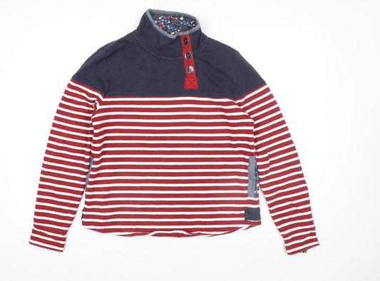 Tu Women Red Navy Striped Henley Sweatshirt Size 12 Cotton Blend