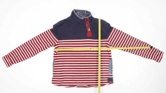 Tu Women Red Navy Striped Henley Sweatshirt Size 12 Cotton Blend