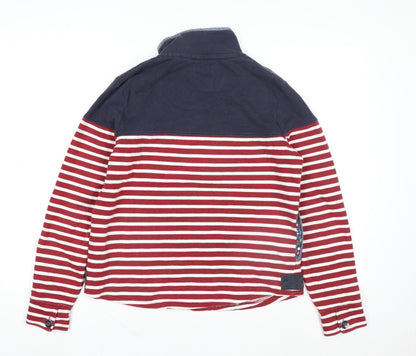 Tu Women Red Navy Striped Henley Sweatshirt Size 12 Cotton Blend