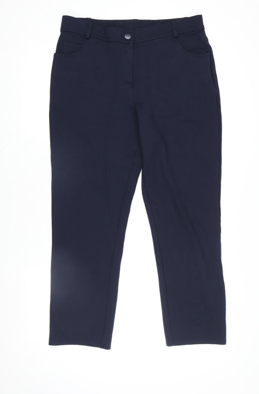 Dunnes Stores Women's Navy Blue Stretch Straight Leg Trousers Size 12