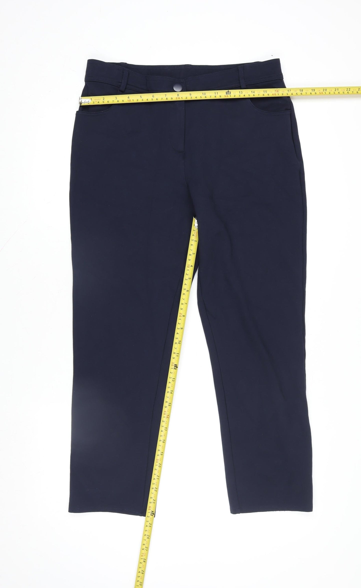 Dunnes Stores Women's Navy Blue Stretch Straight Leg Trousers Size 12