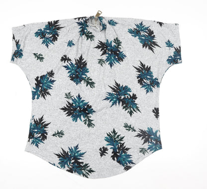 Apricot Womens Grey Floral Zip Back Short Sleeve Blouse M