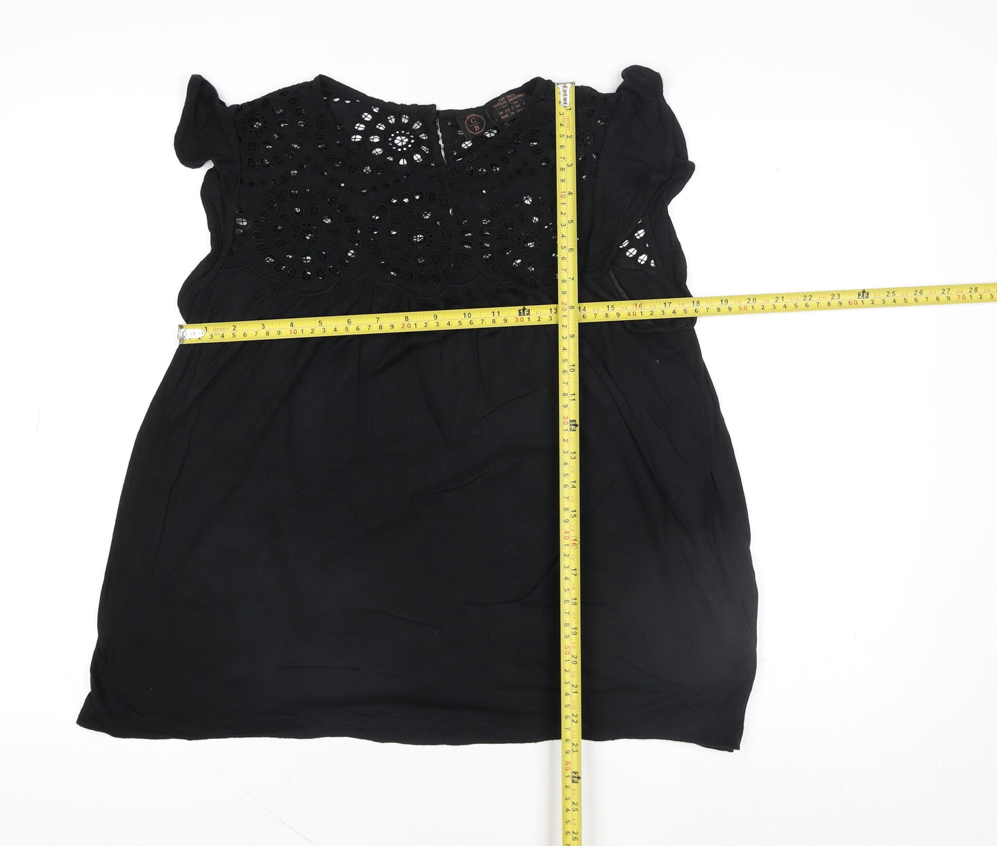 Fat Face Women Black Tunic Blouse UK 10 Embroidered Sleeveless Top