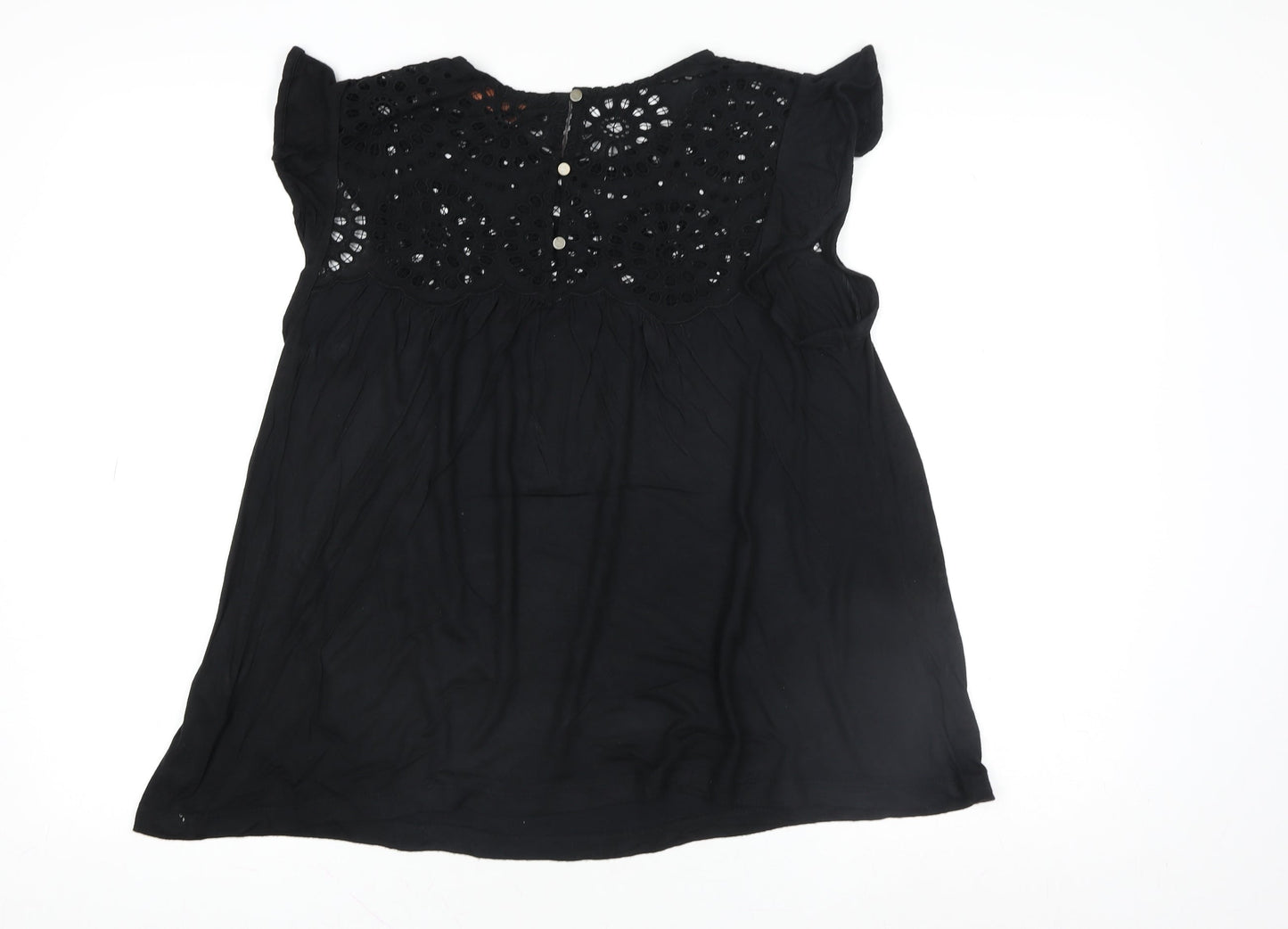 Fat Face Women Black Tunic Blouse UK 10 Embroidered Sleeveless Top