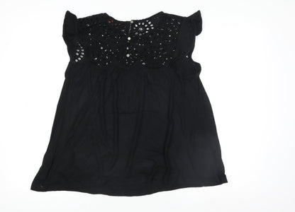 Fat Face Women Black Tunic Blouse UK 10 Embroidered Sleeveless Top