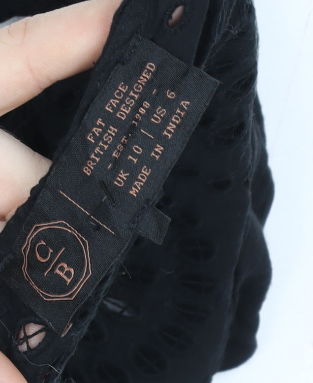 Fat Face Women Black Tunic Blouse UK 10 Embroidered Sleeveless Top