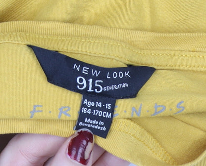 New Look Girls Yellow Friends Graphic T-Shirt Age 14-15 Years Cotton