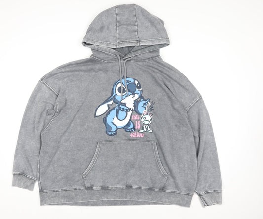 Disney Stitch Grey Pullover Hoodie Women XL Primark Fleece Lined